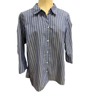 Size 1X ALS Wrinkle Free Blue Stripe Womens Button Up Shirt Wrinkle Free